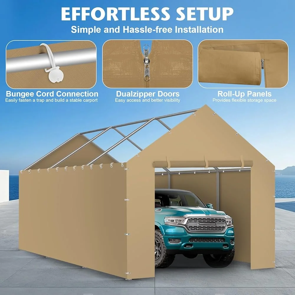 Heavy Duty Carport Canopy Cover Replacement Sidewalls Waterproof Tarp Garage Shelter Vehicle Protection System