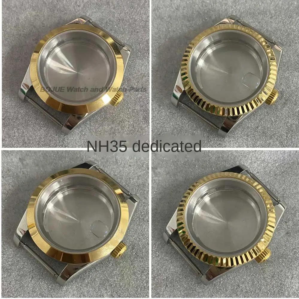 

39mm Silver Watch Case Gold Bezel Sapphire Glass Watch Parts for Datejust NH35/ NH36 Movement Watch Accessories for Men Women