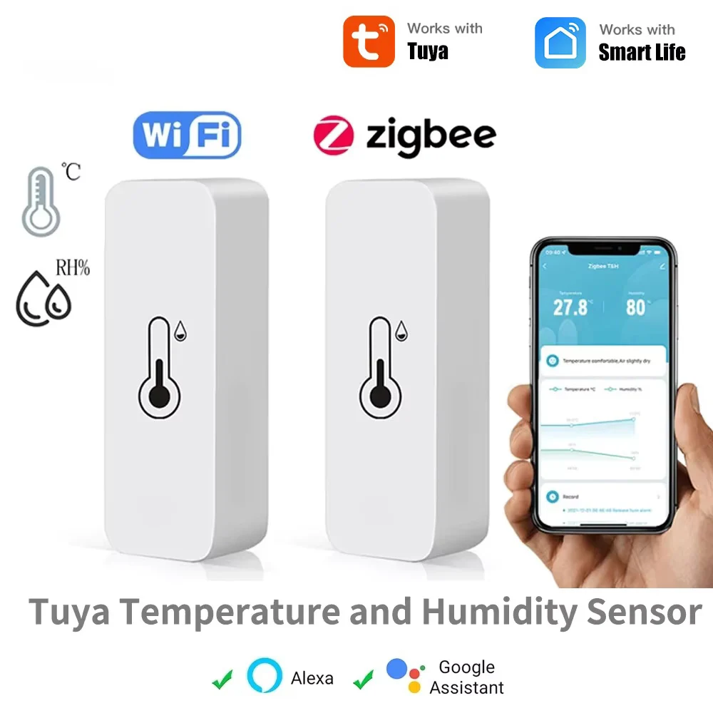 Work With Tuya Wifi/Zigbee Temperature And Humidity Sensor Indoor Thermometer Smart Life Control For Home Alexa Google Assistant