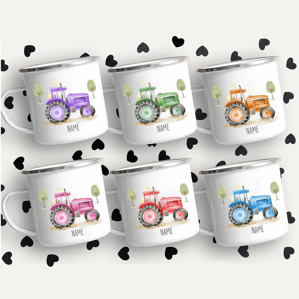 Children's farm tractor mug Personalised tractor Enamel cup custom name halloween mugs gift for kids