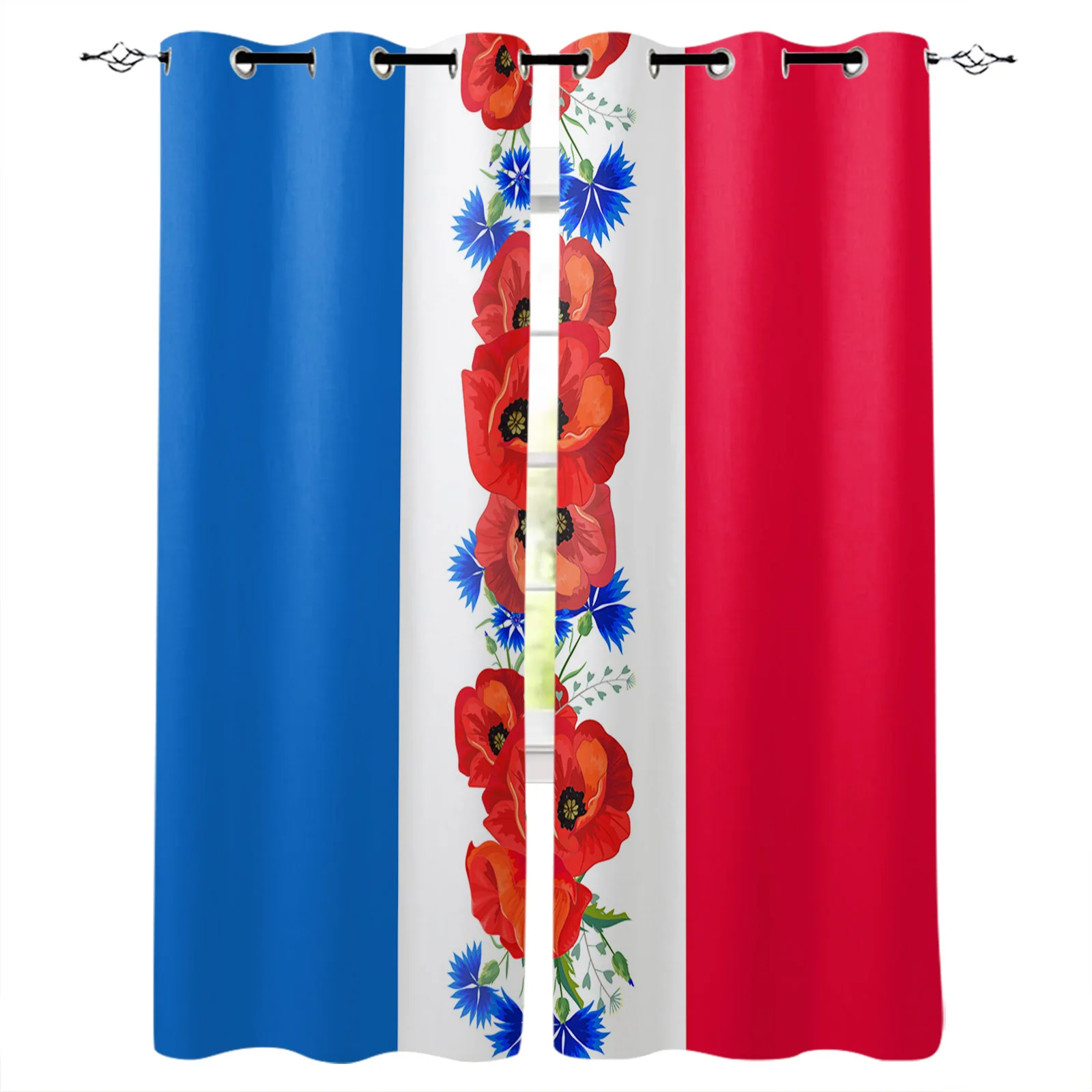 

Blue White Red Poppy Flower Curtains for Living Room Kids Bedroom Blinds Windows Curtain Balcony Hall Custom Drape Long Cortinas