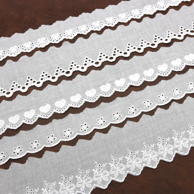 (3 Yards/lot) Cotton Lace White Embroidery Sewn Clothing Textile Fabric Woven Ribbon DIY Decoration Wedding Home Stickers