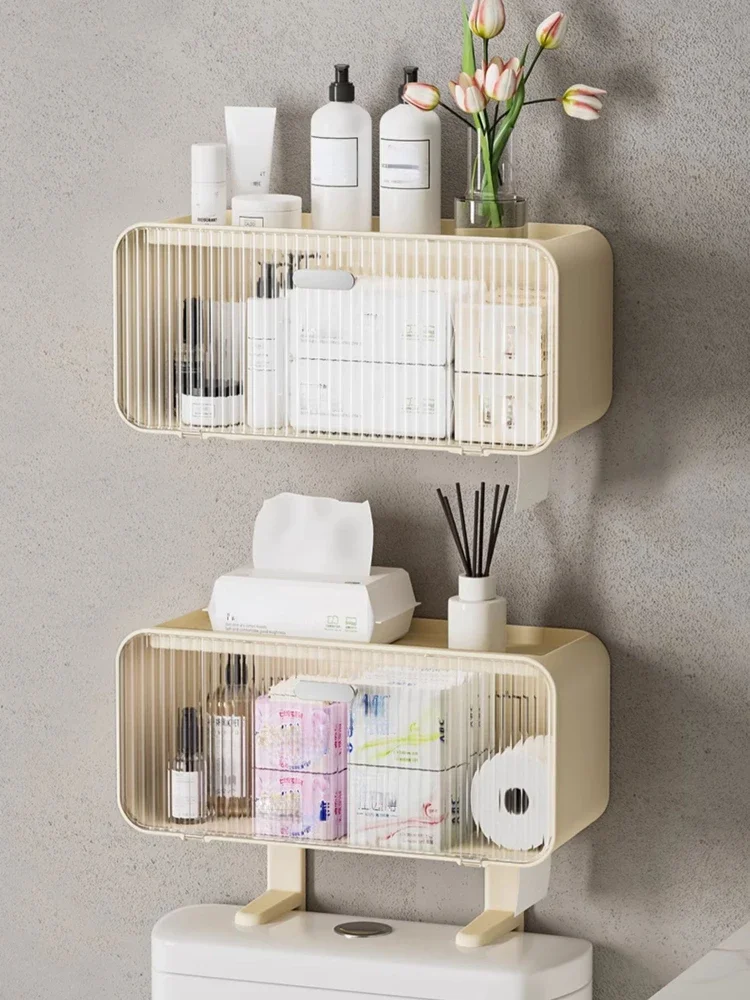 Household Above The Toilet No Punching Storage Rack Bathroom Wall Hanging Racks Dust-proof Storage Cabinet Bathroom Cabinets