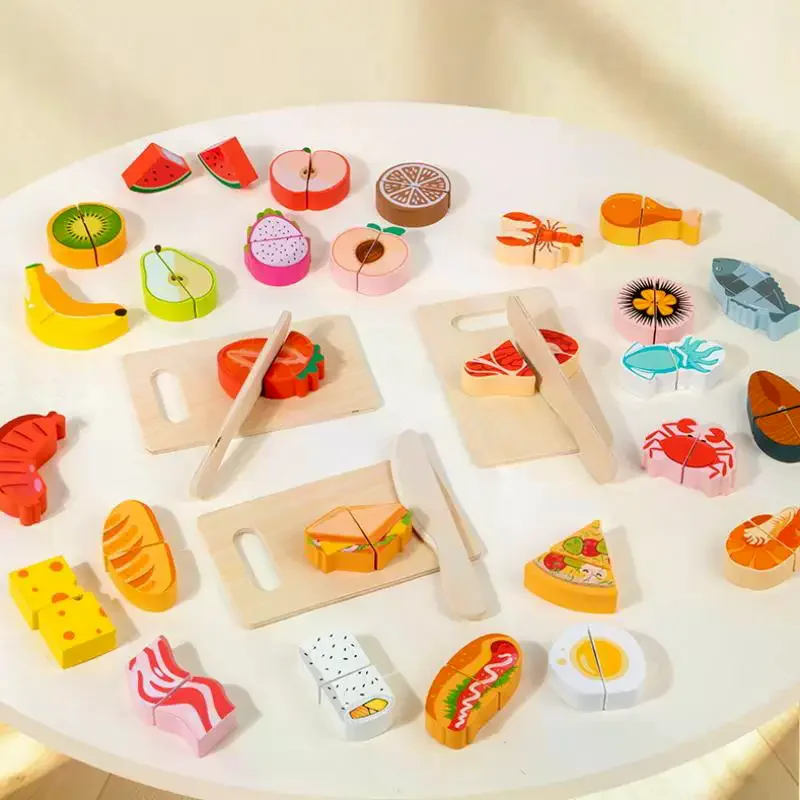1 ensemble de Simulation de coupe de fruits, jeu de nourriture, accessoires de cuisine, jouets éducatifs Montessori pour enfants, jouet de Simulation en bois