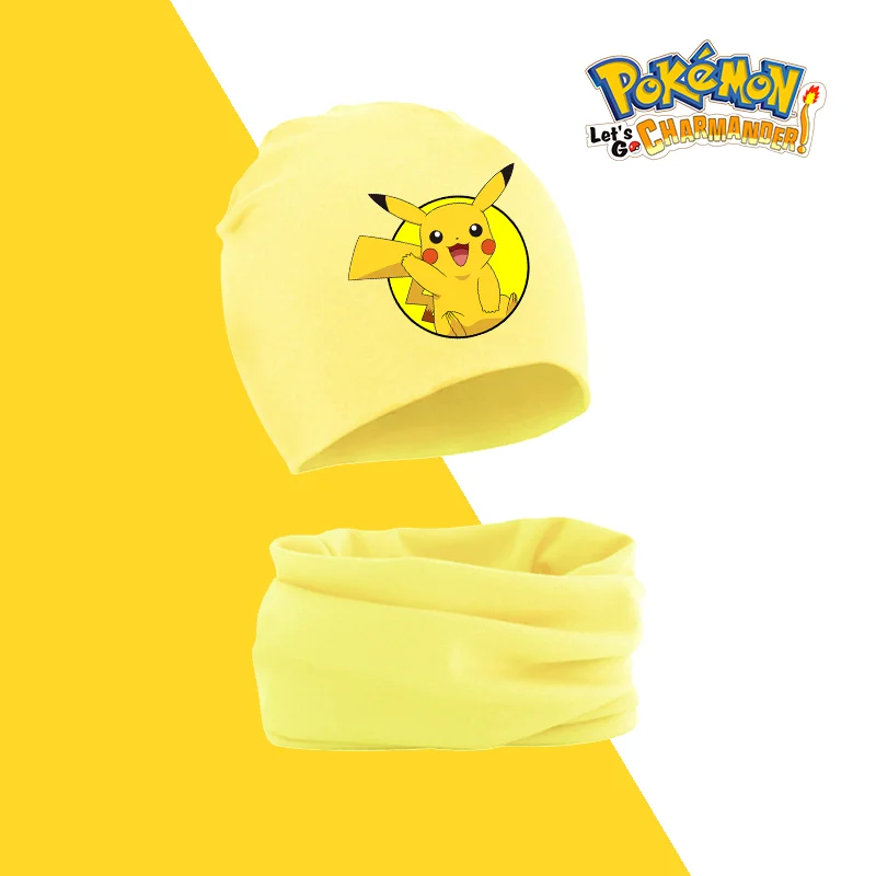 Pikachu Winter Hat Pokemon Shield SET Candy Color Soft Woolen Cap Collar Suit Baby Winter Warm Cold-proof Wool Children Present