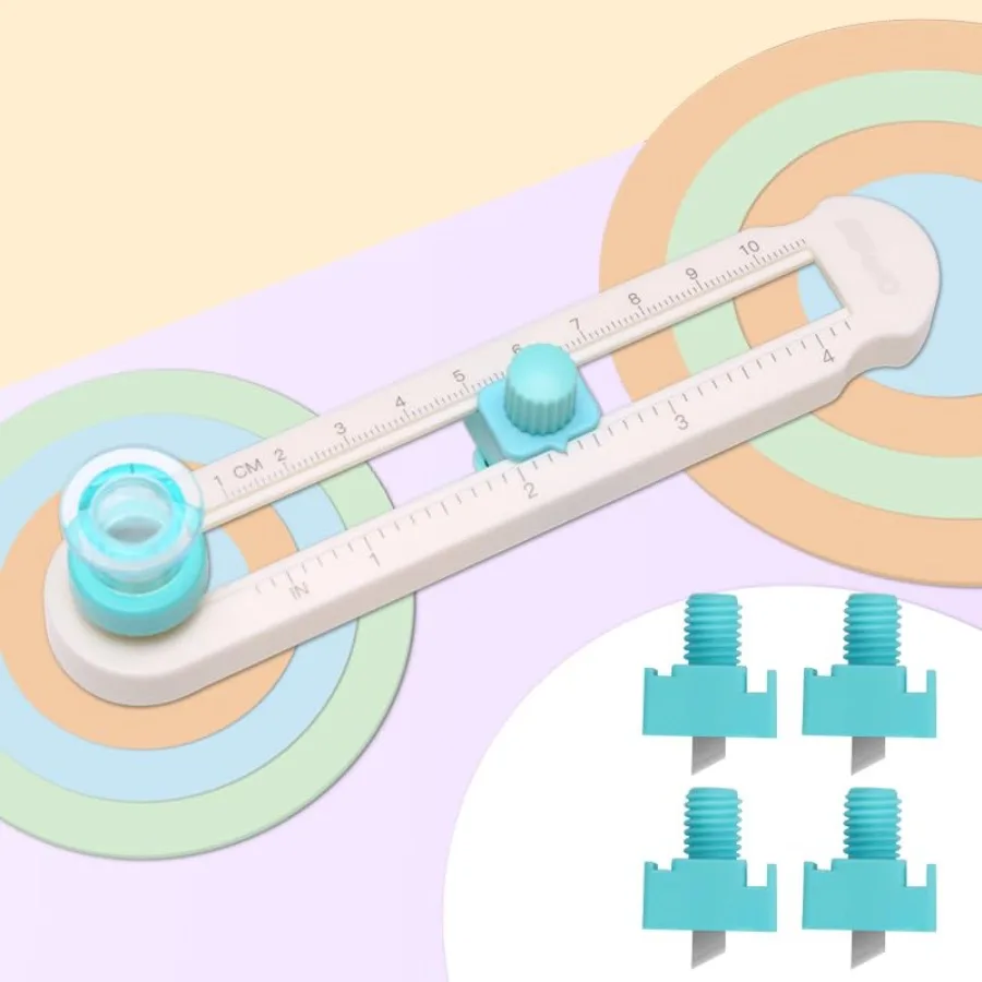 

Круговой резак для бумаги с 4 сменными лезвиями, регулируемый по размеру (2-20 см), для поделок и рукоделия.