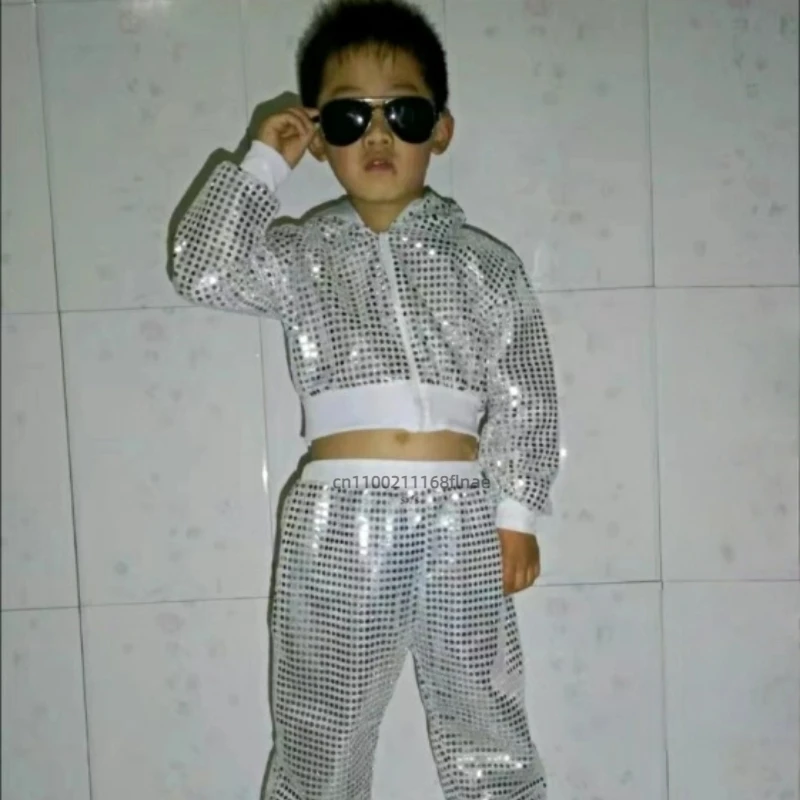Traje de baile de Jazz con lentejuelas para niños, traje de actuación de baile callejero de Hip-hop, traje de baile callejero moderno de Jazz