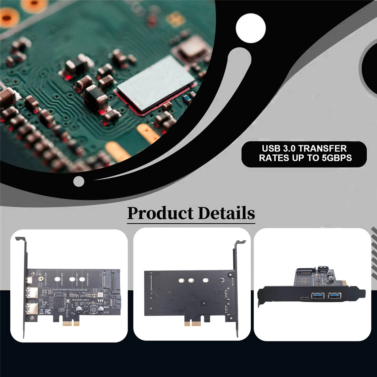 بطاقة OUVU-PCI-E إلى USB 3.0 PCI Express بما في ذلك 1 USB C ومنفذي USB A، بطاقة محول M.2 NVME إلى PCIe 3.0 مع دعامة