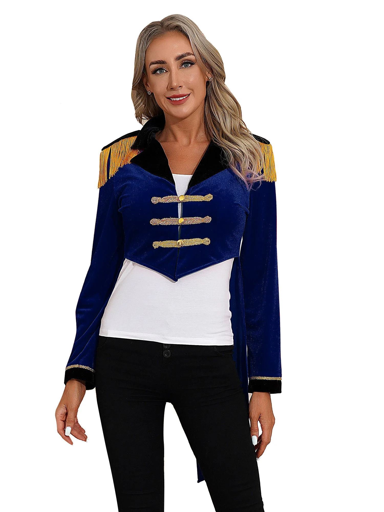 Disfraz de Maestra de Ceremonias de Circo para Mujer, Chaqueta de Manga Larga con Flecos y Borlas en los Hombros para Carnaval, Fiesta de Halloween, Cosplay