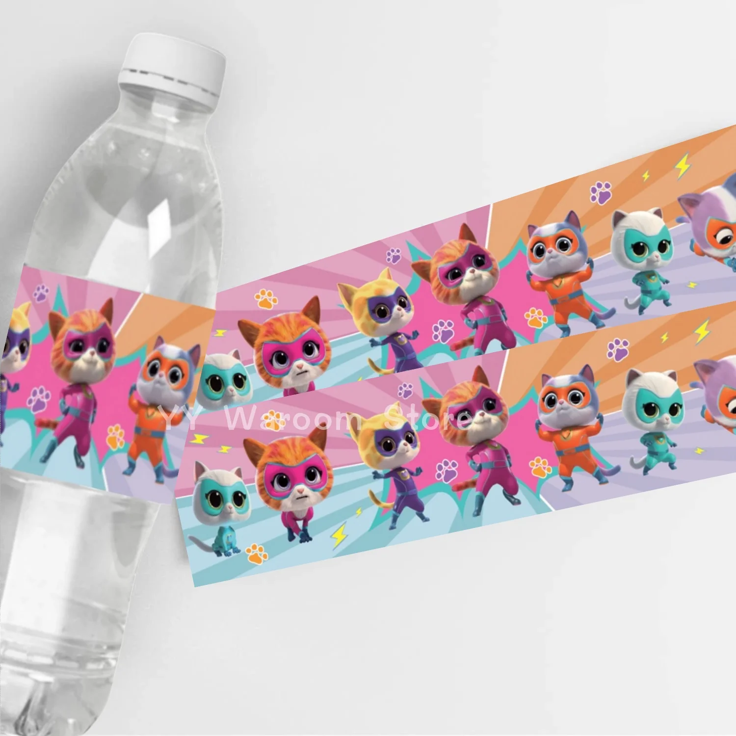 

Superkitties Stickers Water Bottle Label Birthday Party Decoration Super Kitties DIY Bottle Sticker Birthday kids Party Favors