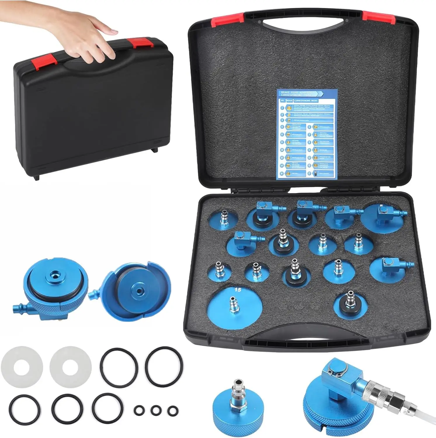 

Automotive Brake Master Cylinder Bleeder Adapter Caps Set - Pressure Bleeder Kit for Brake Fluid Refilling