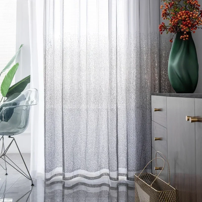 

New Luxury Curtains for Living Dining Room Bedroom Light Gold Sequin Glitter Tulle Transparent Grey Window Screen Customize