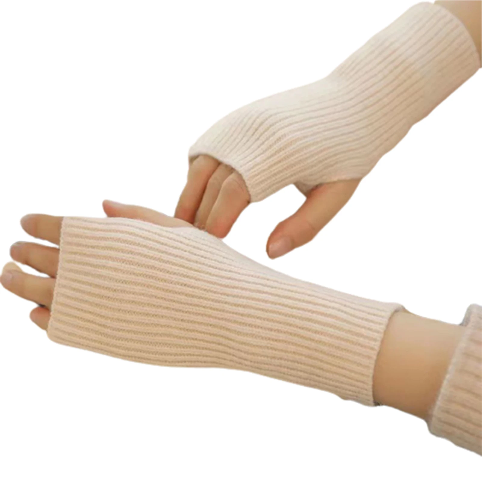 Winter Fingerless Warm Gloves Stretchy Knit Warm Wool Gloves with Thumb Hole for Outdoor Women Girls