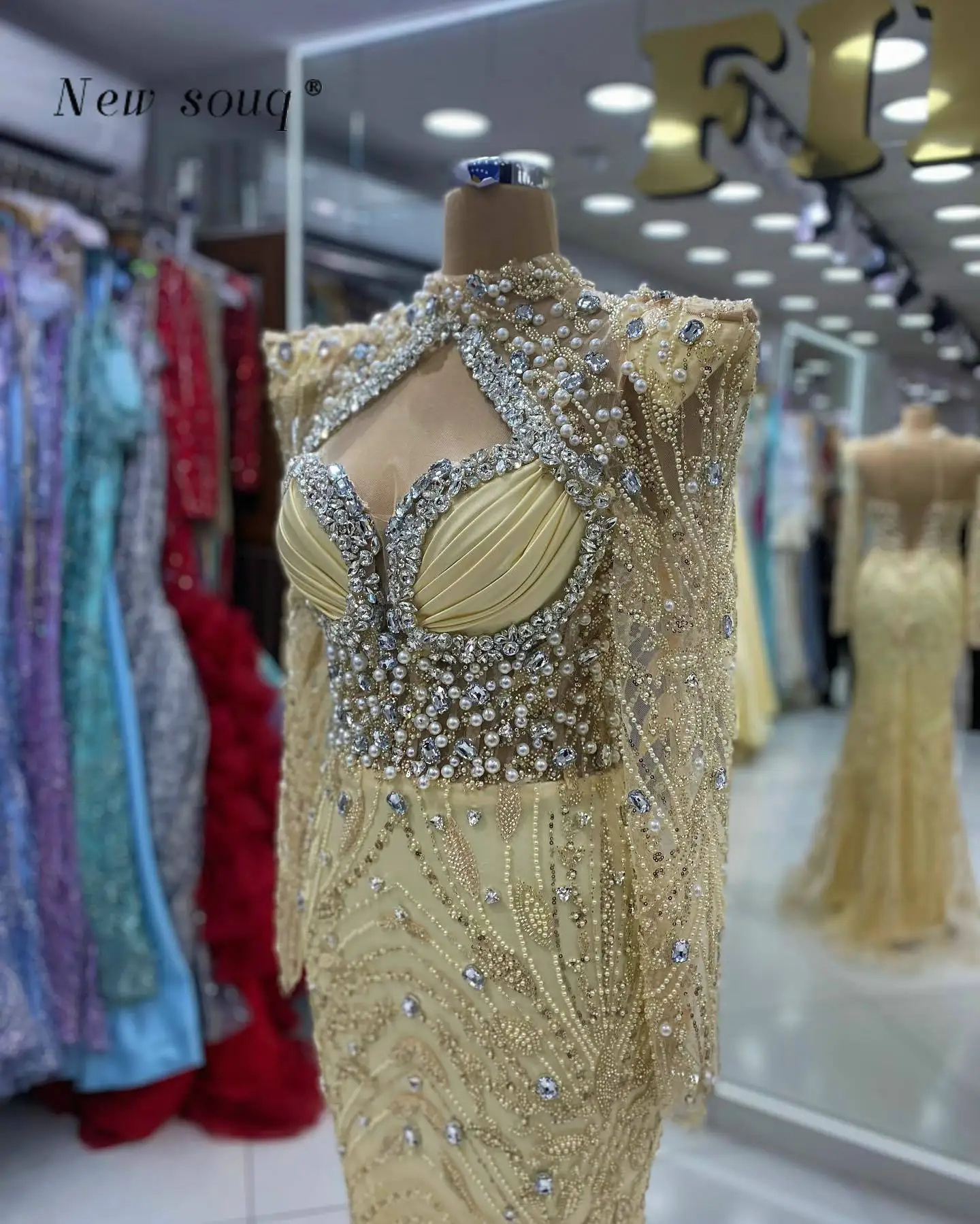 Robe de soirée de forme sirène, 2 en 1, arabe, manches longues, cristaux scintillants, perles, robe de soirée de mariage pour femmes, 2024