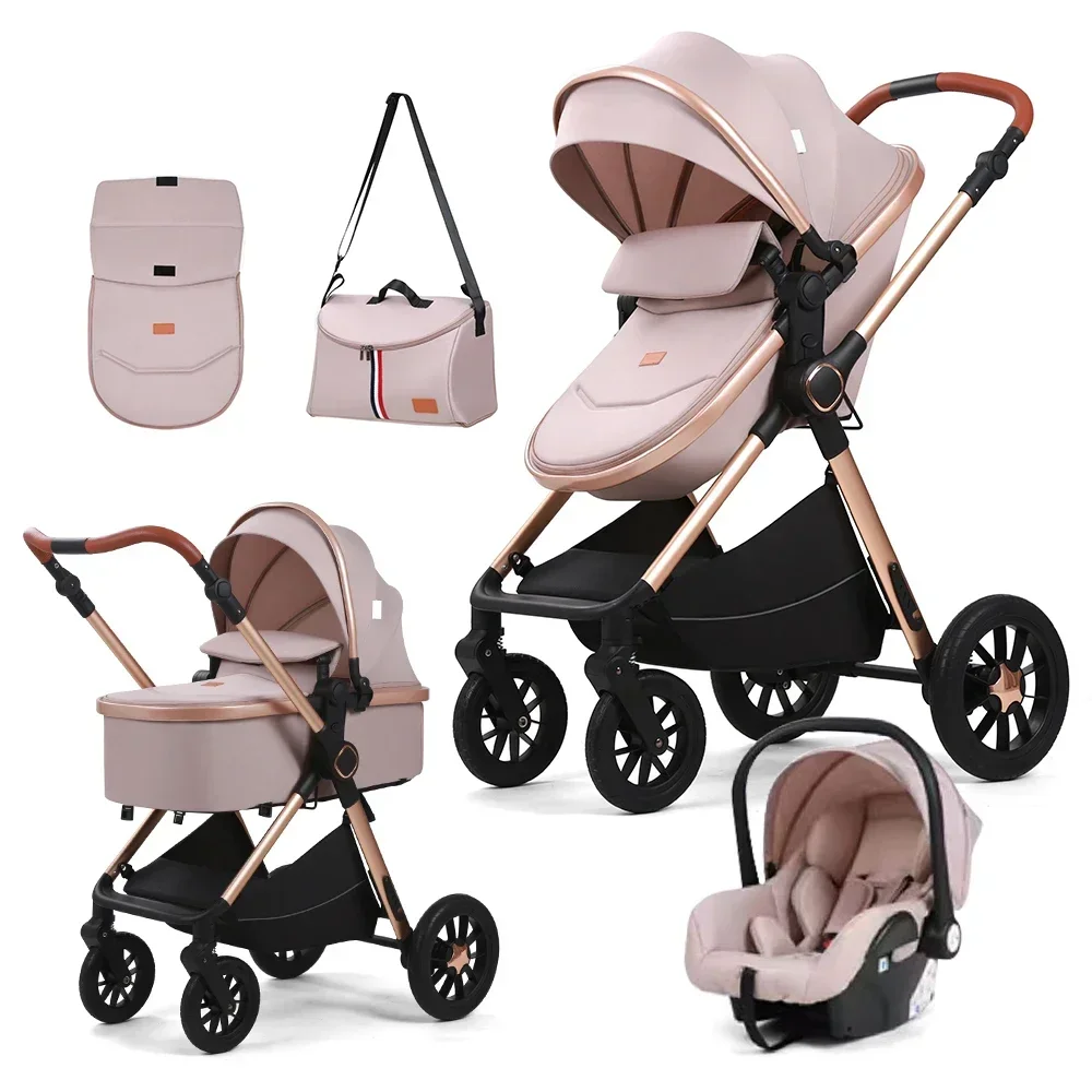 Coches Para Bebes. Luxury Carriage Stroller Baby 4 In 1 Kinderwagen Foldable Baby Stroller Pram 3 In 1 With Car Seat