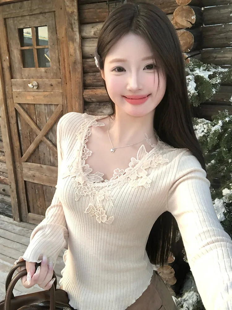 

Long Sleeve T-Shirts Women Oversized Cotton Gothic Clothing Ruffle Lace Crop Top Harajuku Aesthetic Y2K Style Comfortable Spring