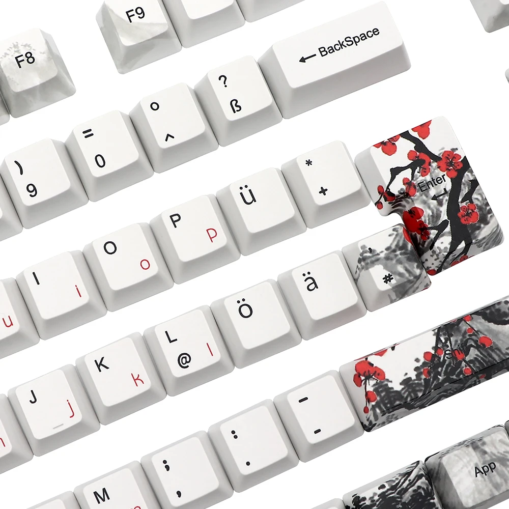 Cool Jazz Plum Blossom Keycap Germany France Spain Layout ISO Dye Sub Keycaps For TKL87 GMMK pro AZERTY Keyboard Cap Custom Set