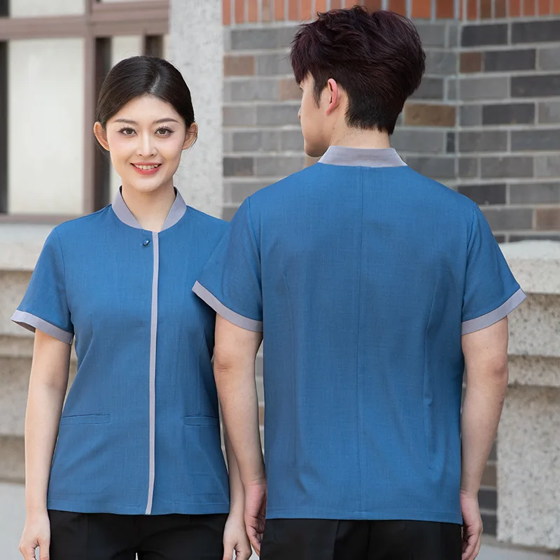 ทําความสะอาดเสื้อผ้าทํางานแขนสั้นฤดูร้อนบางระบายอากาศทําความสะอาดเครื่องแบบสําหรับการทําความสะอาดทรัพย์สินโรงแรมห้องพักทําความสะอาด