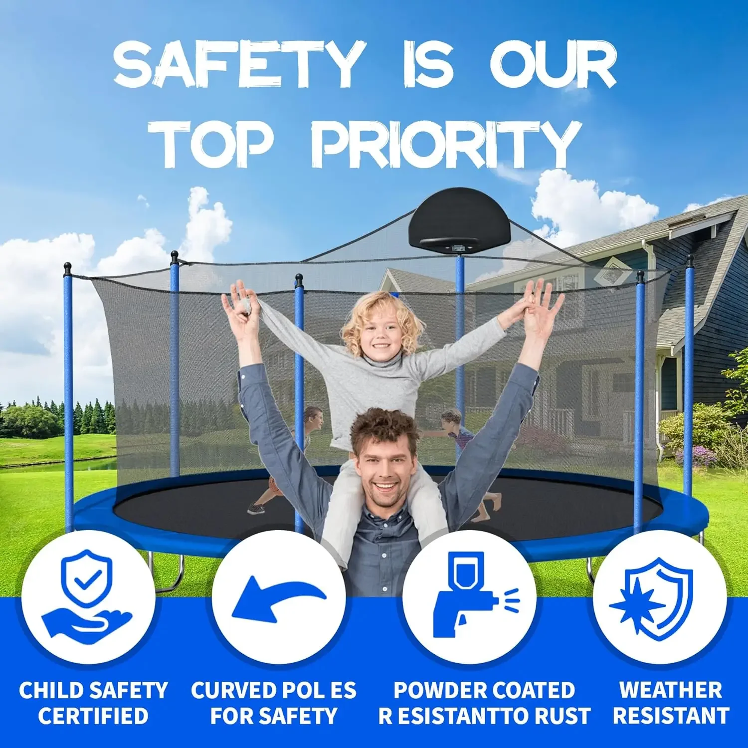 12/14/15/16FT Trampoline for Kids and Adults, Adult Outdoor, with Basketball Hoop & Net