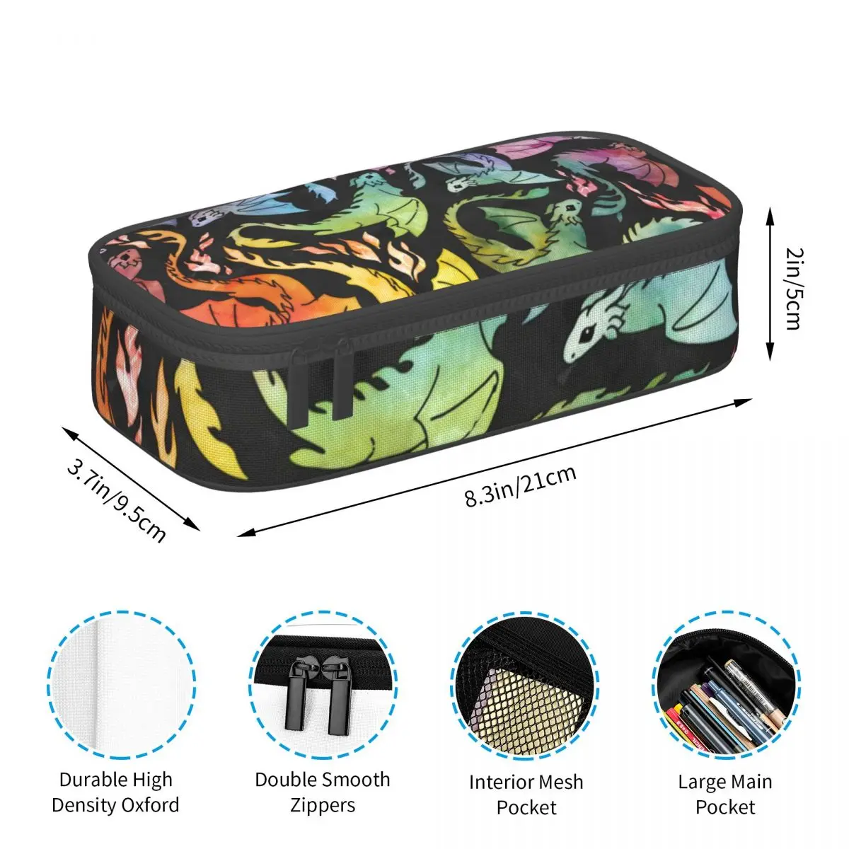 Dragon Fire Dark Rainbow Pencil Cases Large Storage Pen Bags Pen Box Pencil Pouch For Boys Girls Students Stationery School