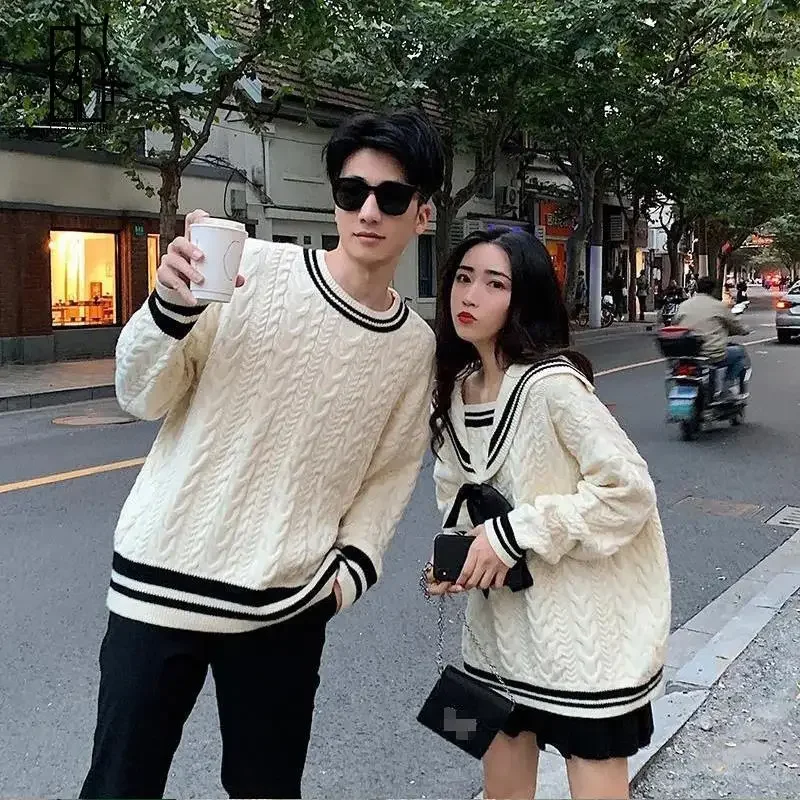 Preppy Style Couple Sweater Men Women Fashion Lolita Girl Sweet Navy Collar Sweater Couples Harajuku Sweater