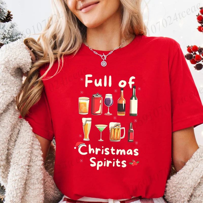 Christmas Party T Shirt Men Women Casual Short Sleeve Graphic Tee Print Full of Christmas Spirits Tops​​ Merry Xmas Y2k Clothes