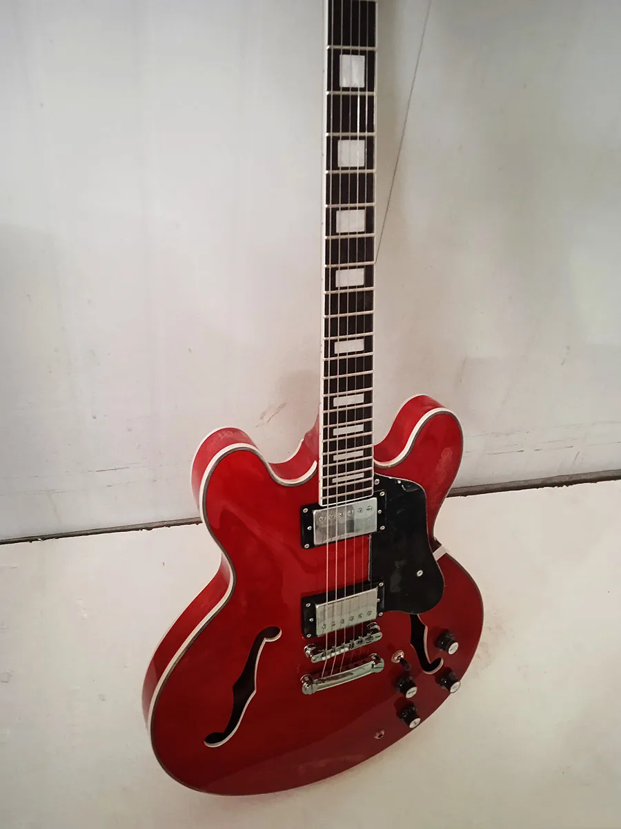 Electric Guitar 6-string Red Semi-hollow Jazz ES 335 Electric Guitar Transparent Red Color Rosewood Finger 40”