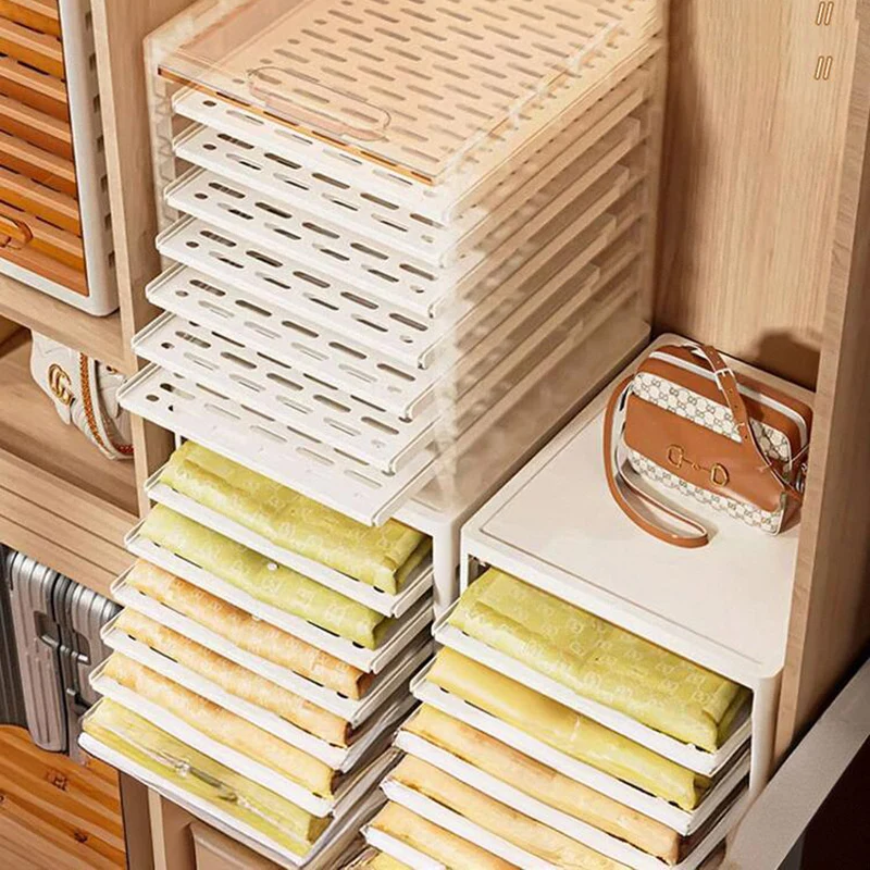 Storage Box cabinets Wardrobe Drawer Clothes Organizer Stacked Classified And Stored In Plastic Transparent Visible Storage Box