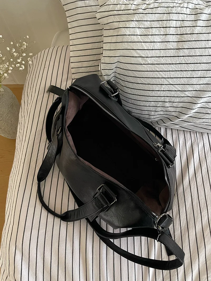 Bolsos de hombro negros de gran capacidad para mujer, bolso de compras grande, bolso cruzado de cuero suave de Color sólido, bolso de mano de viaje