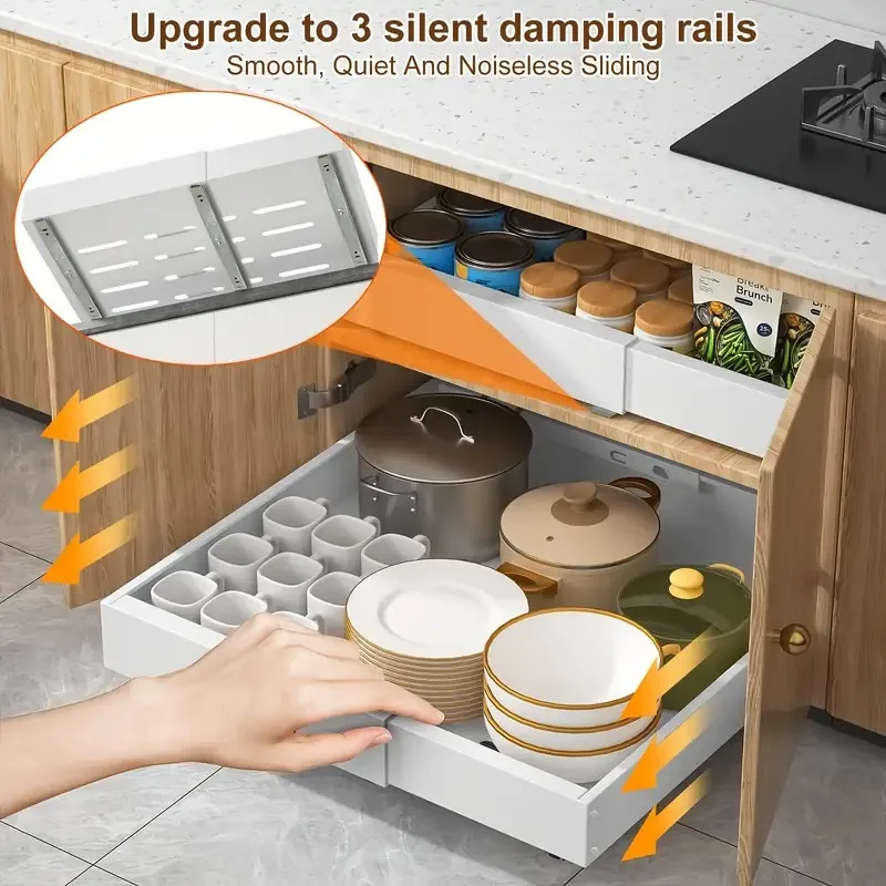 Pull-Out Storage Rack - Expandable Design,for KitchenCabinets and Bathroom Under-Sink , Spices, Cookware, Toiletries Organizer