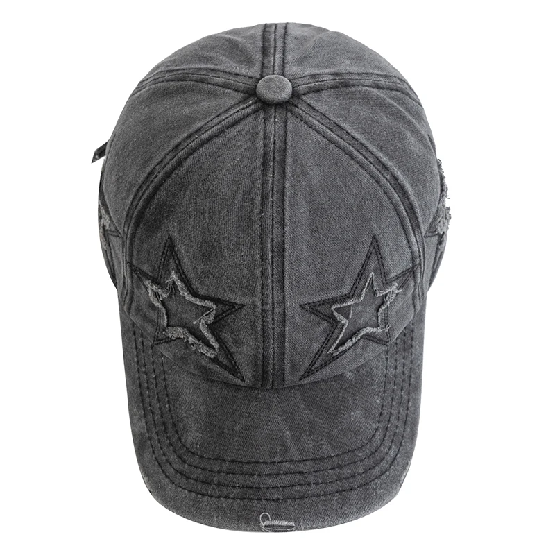 New Women\'s Five Pointed Star Design Washed Cotton Baseball Cap Fashion Street Dad Hat