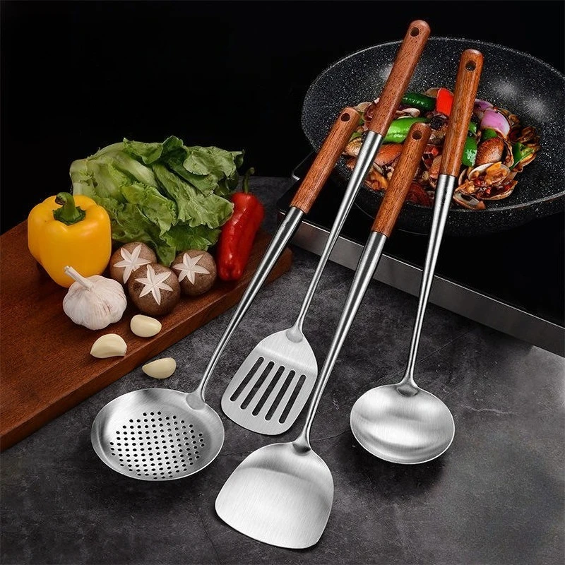 

Long Handle Stainless Steel Kitchen Utensils Set Wok Spatula Ladle Tools Cook Equipment Kitchen Accessories Essentials Utensils