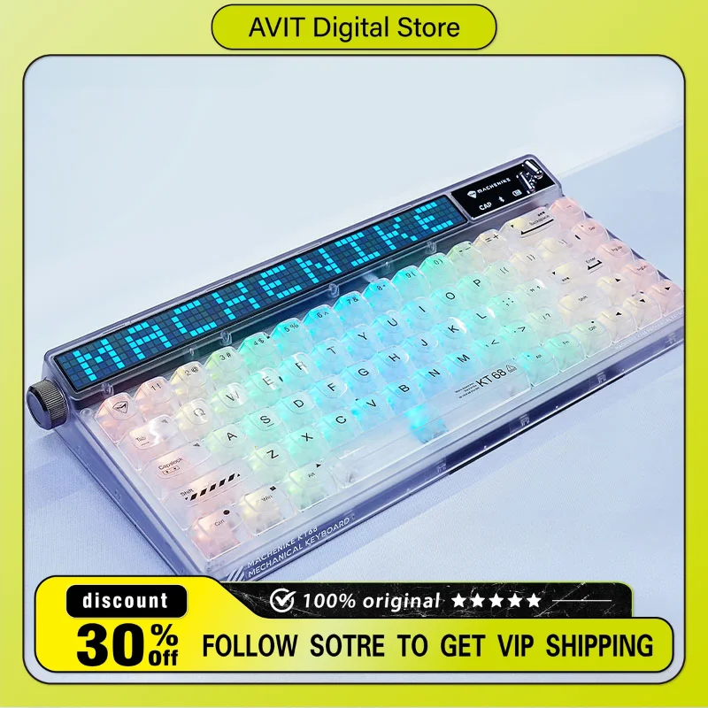 KT68 Smart Screen Keyboard ESports Games Mechanical Keyboard Tri-Mode RGB Backlit Full Key Hot Swap Ergonomics RGB TTC Axis