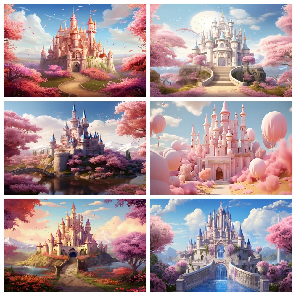 

Spring Fairy Tale Castle Backdrop Dreamy Princess Girls Birthday Party Wedding Photography Background Decor Photostudio Props