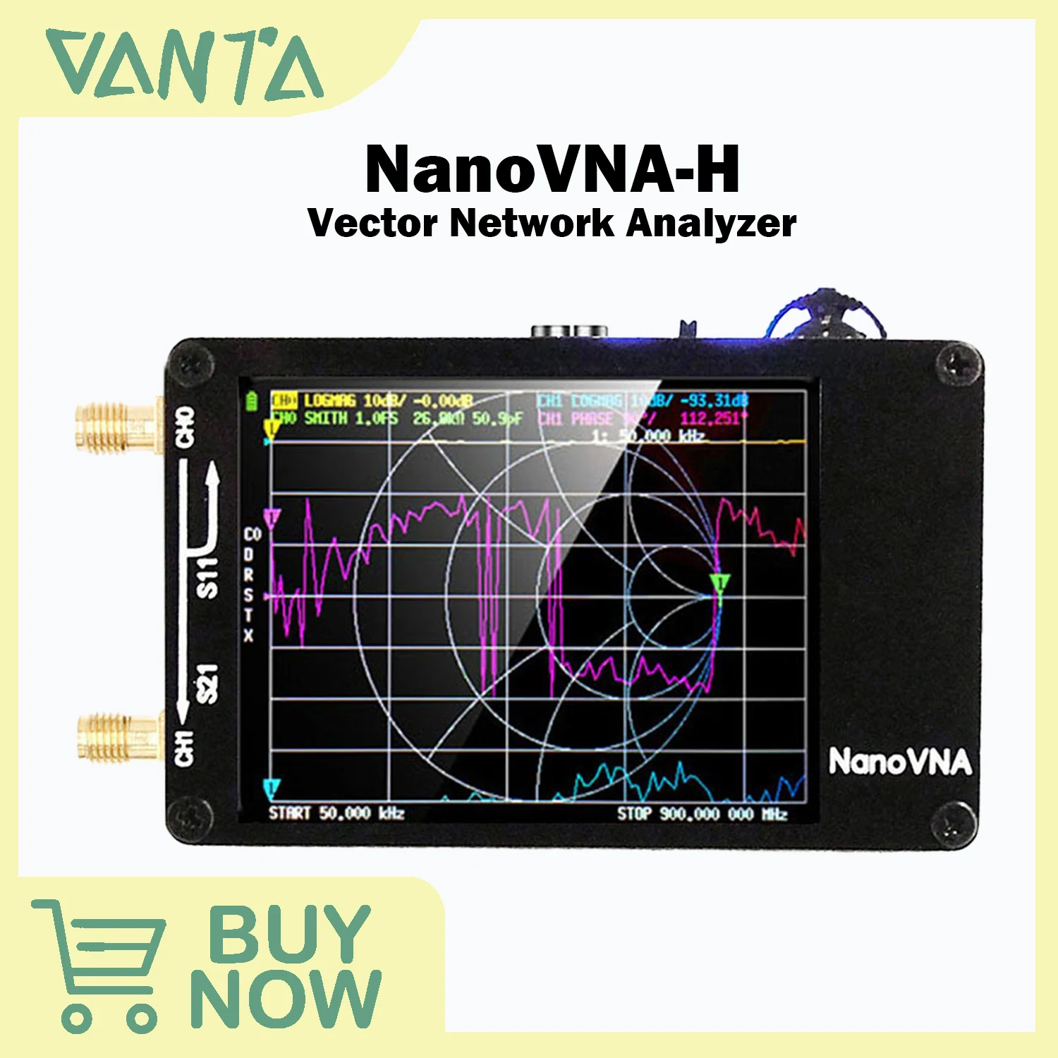 

NanoVNA-H Vector Network Analyzer with SD Card Slot 50kHz-1.5GHz Antenna Analyzer for MF/HF/VHF/UHF