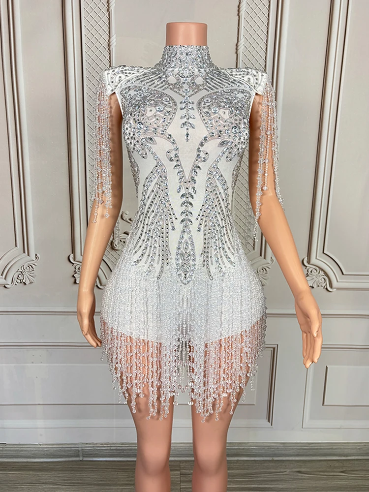 Sexy Silver Rhinestone Bodysuit Women Performance Show Costume Singer Stage Wear Birthday Party Outfit Nightclub Dancewear 4822