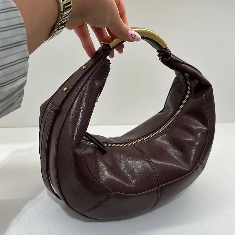 

2025 New Premium Leather Handbag for Women Luxury Designer Metal Handle Design Handbag and Wallet Crossbody Armpit Bag