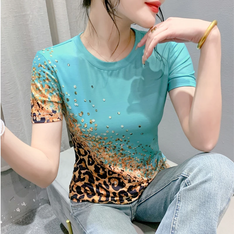 

European Women Clothes 2025 Summer Tops New Fashion Positioning Printed Shirt Short Sleeved T-Shirt