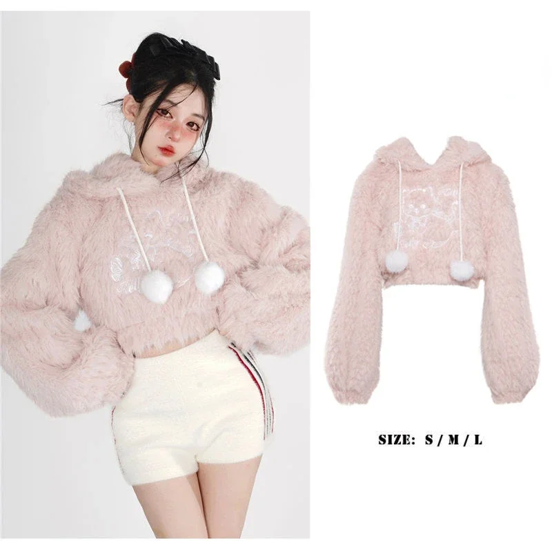 New Pink Lolita Kawaii Sweater Women Loose Japanese Sweet Fairy Hooded Tops Female Long Sleeve Korean Pullovers Winter