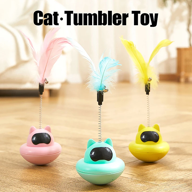 New Cartoon Tumbler Cat Self-pleasure With Bell Toy Rotation Kitten Fun Teasing Feather Stick Removable Turntable Pet Supplies