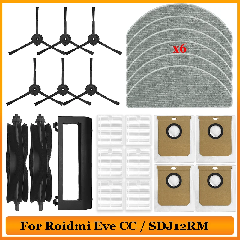 

For Roidmi Eve CC / SDJ12RM Robot Vacuum Cleaner Spare Part Main Roller Side Brush Hepa Filter Mop Cloth Dust Bag Accessories