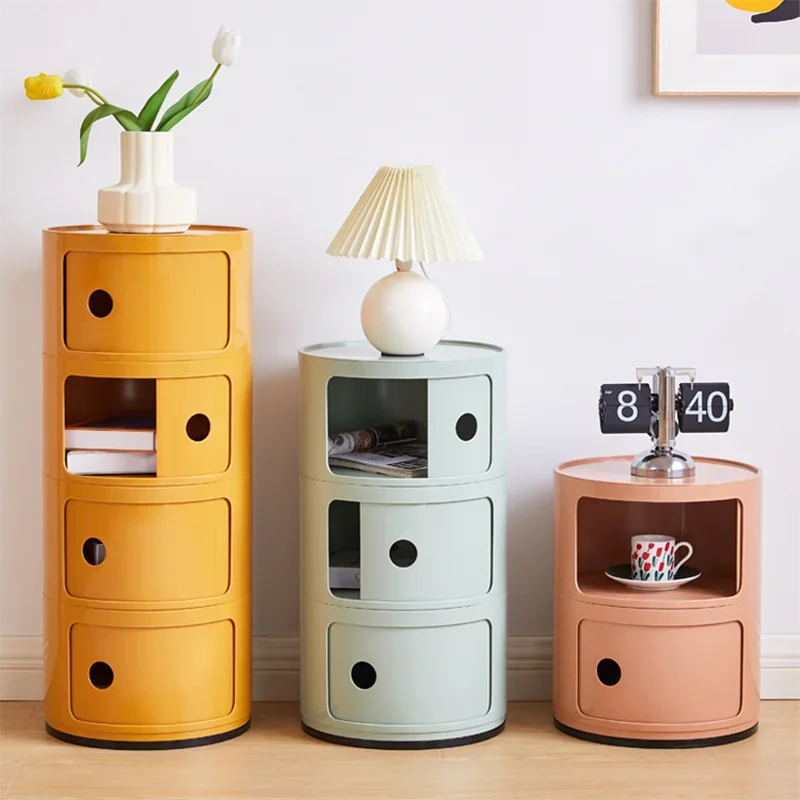 

Modern White Nightstands Mini Storage Box Kids Low Organizers Nightstands Kawaii Round Design Table Bedroom Furniture