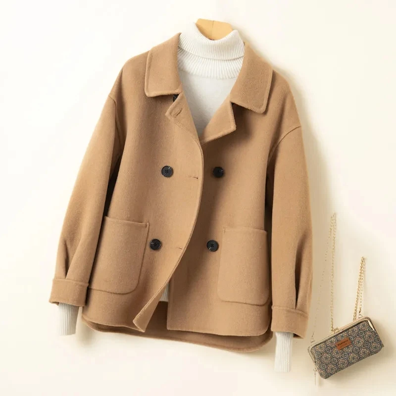 2023 neue Herbst Winter Mantel Frauen 100% Wolle Mantel Weiblichen Kurzen Jacke Koreanische Frühling Sowohl Seitige Kaschmir Outwear Strickjacke Kleidung