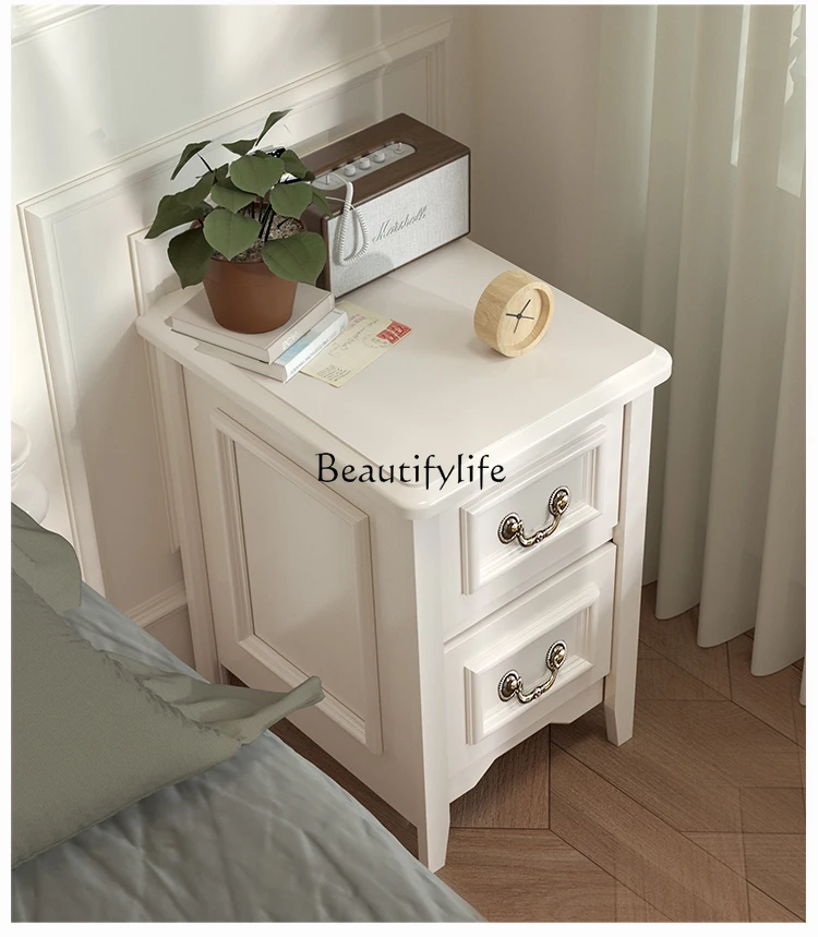 03.Simple American ivory white small apartment bedroom bedside cabinet environmental protection