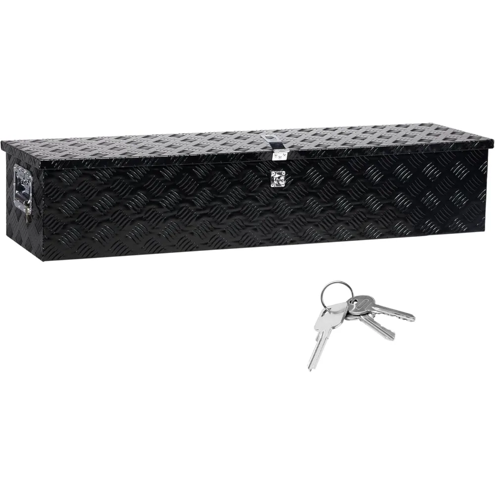 

49 Inch Aluminum Tool Box with 5 Bar Tread Plate for Heavy Duty Storage in Truck Beds and RVs