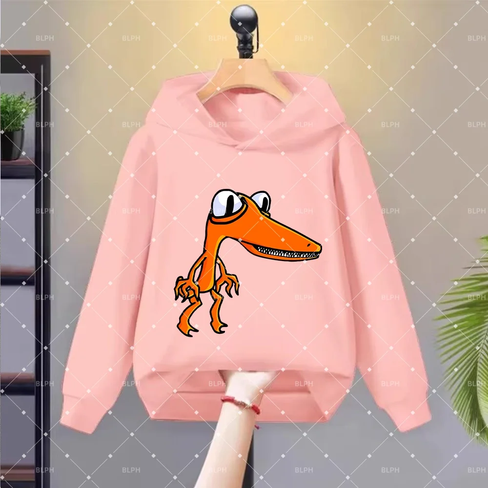 

Милая детская толстовка с капюшоном в стиле ROBLOX Rainbow Friends с изображением оранжевого мультяшного динозавра для мальчиков и девочек, модная толстовка