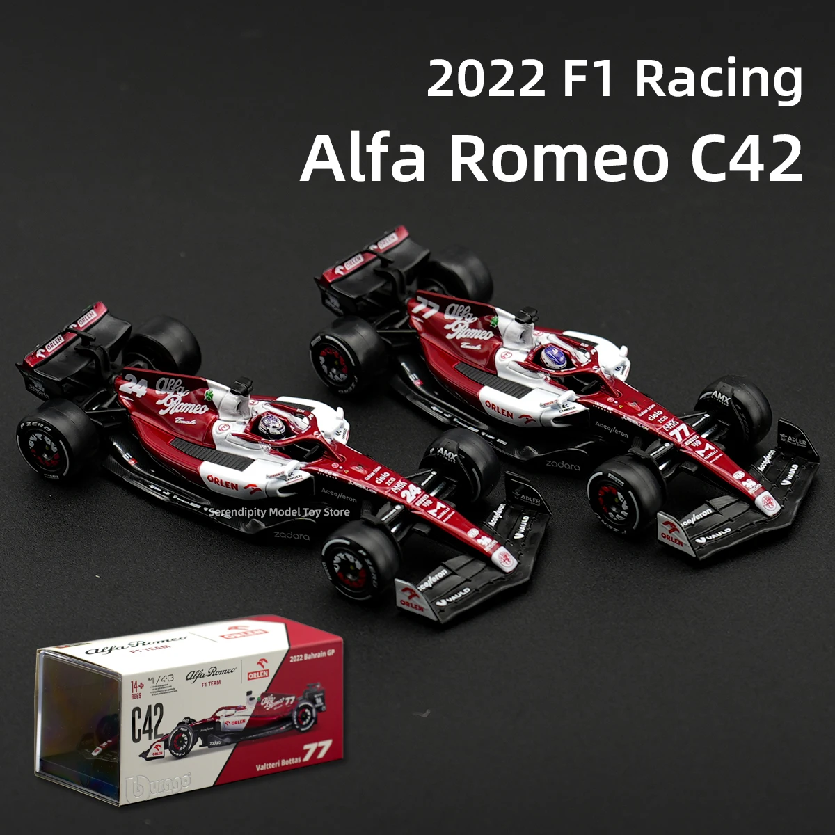 Bburago 1:43 Alfa Romeo C42 2022 F1 Formula Car Die Cast Vehicles Collectible Model Racing Toys Acrylic Box