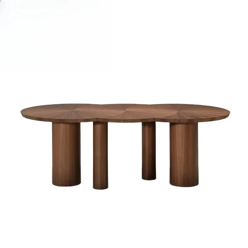 Modern interior retro furniture irregular walnut color dining table 8 seats 6 chairs contemporary villa dining table