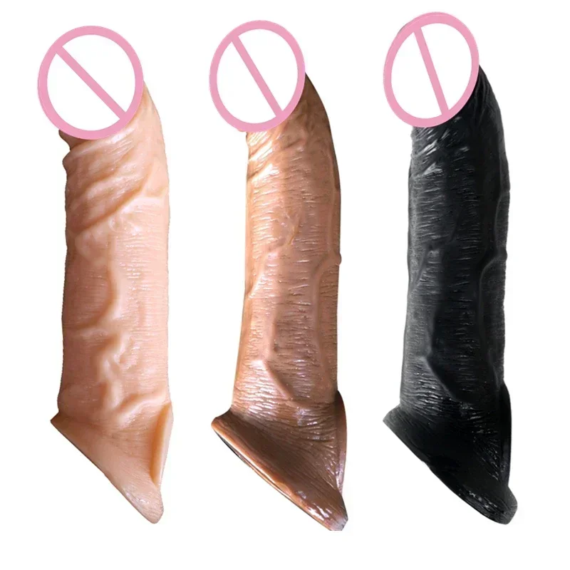 21cm 8.27inch Vibrating Penis Extension Sleeve Extender Enlargement Delay Ejaculation Cock Cover Dick Condom Men Sex Toy