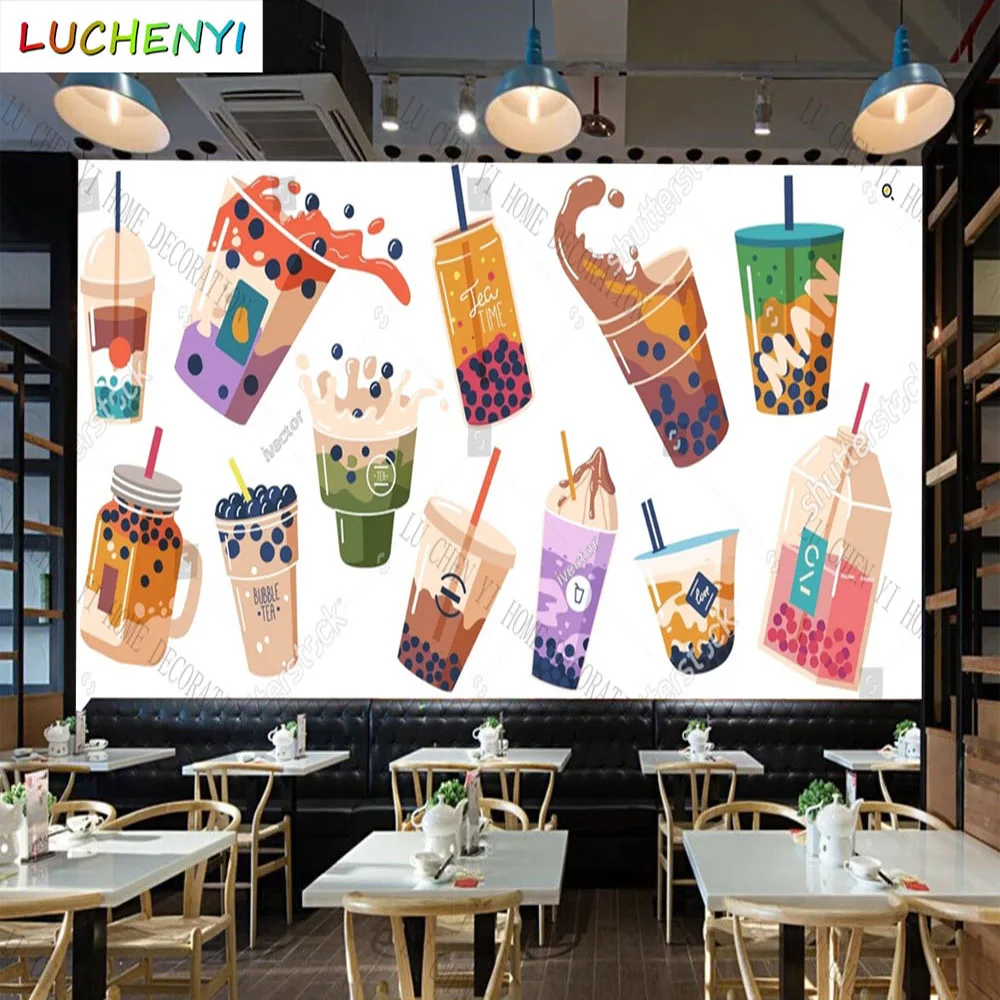 Custom various bubble tea juice 3d wallpaper mural restaurant drinking shop kitchen dining room wall papers home decor sticker